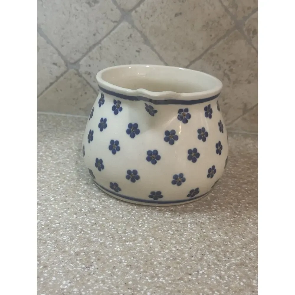 VTG Heise Original Bunzlau Germany Ceramic Pitcher Daisy Dots Milchtopf Milk Jug